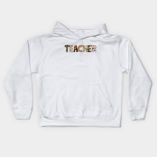 Teacher halloween figure overlay text Kids Hoodie